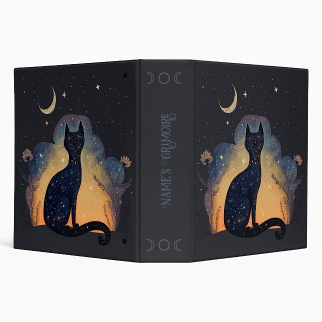 Create Your Own Mystical Black Cat Silhouette 3 Ring Binder (Background)