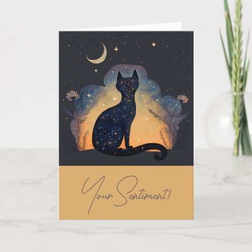 Create Your Own Mystical Black Cat Silhouette Holiday Card