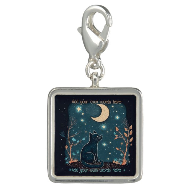 Create Your Own Mystical Black Cat & Wildflowers Charm (Front)