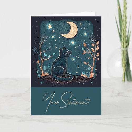 Create Your Own Mystical Black Cat  Wildflowers Holiday Card