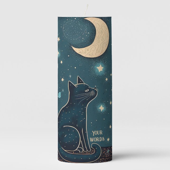 Create Your Own Mystical Black Cat & Wildflowers Pillar Candle (Front)