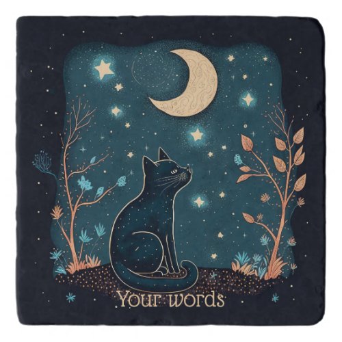 Create Your Own Mystical Black Cat  Wildflowers Trivet