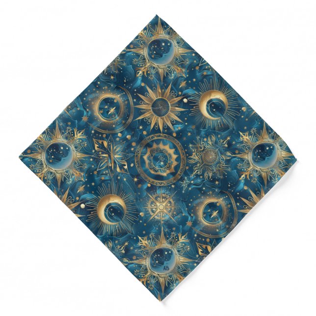 Create Your Own Mystical Blue & Gold Celestial Bandana (Front)