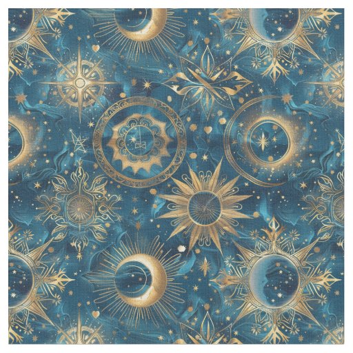 Create Your Own Mystical Blue & Gold Celestial Fabric
