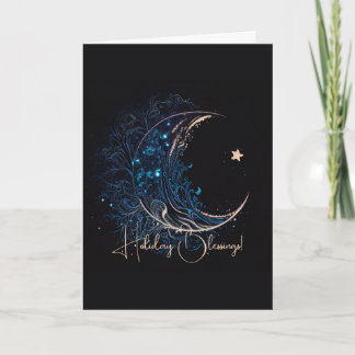 Create Your Own Mystical Blue & Gold Moon Holiday Card