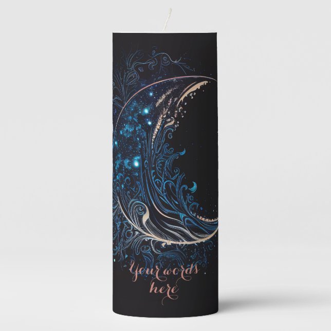 Create Your Own Mystical Blue & Gold Moon Pillar Candle (Front)