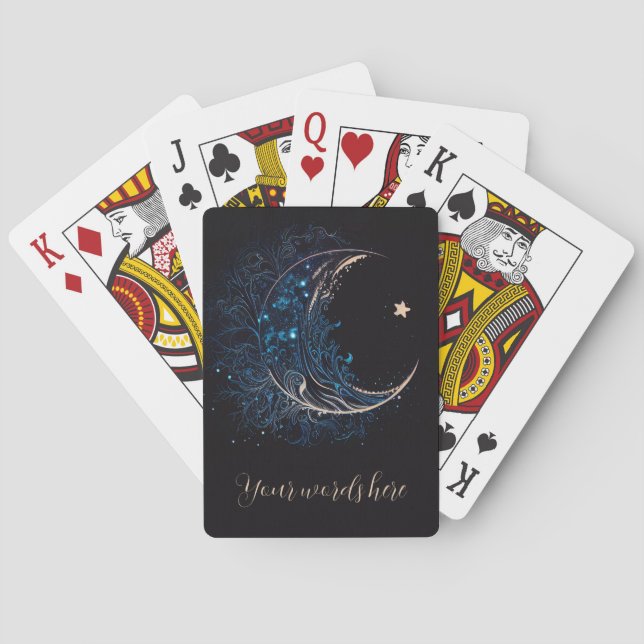 Create Your Own Mystical Blue & Gold Moon Poker Cards (Back)