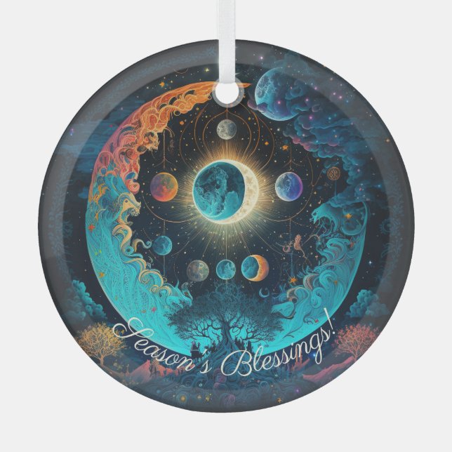 Create Your Own Mystical Blue Moon Forest Glass Ornament (Front)