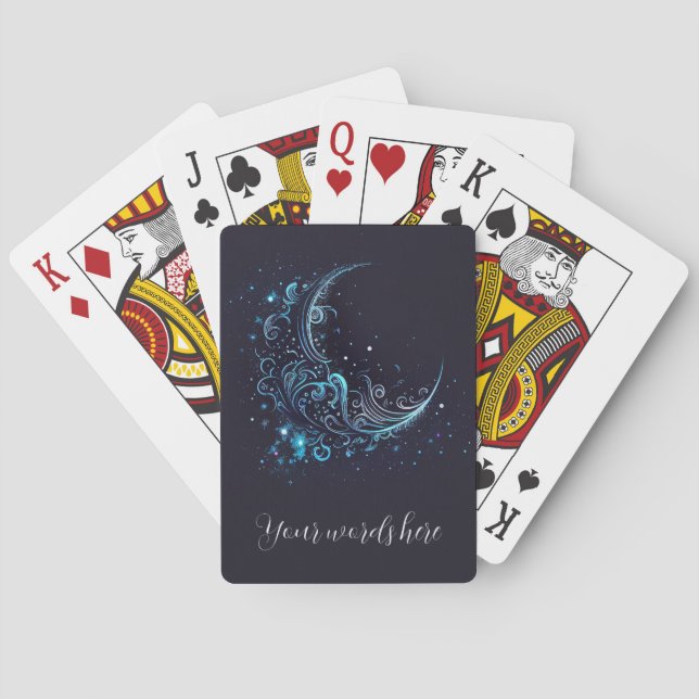 Create Your Own Mystical Blue & Silver Moon Poker Cards (Back)