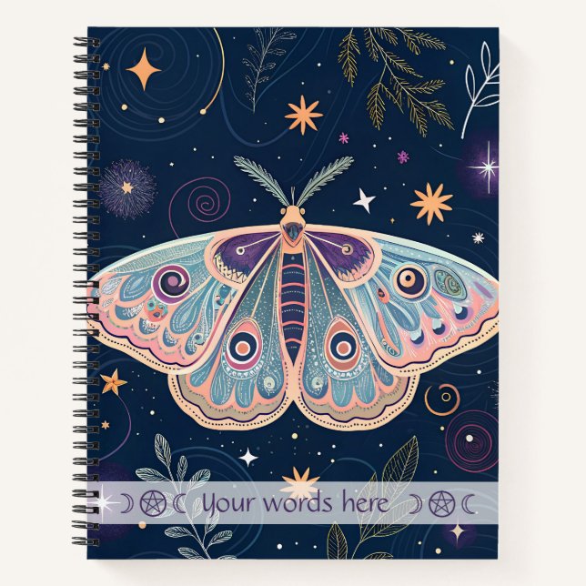Create Your Own Mystical Celestial Meadow Moth Notebook (Front)