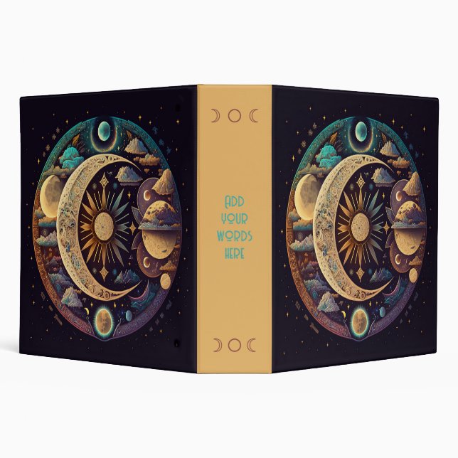 Create Your Own Mystical Crescent Moon & Planets 3 Ring Binder (Background)