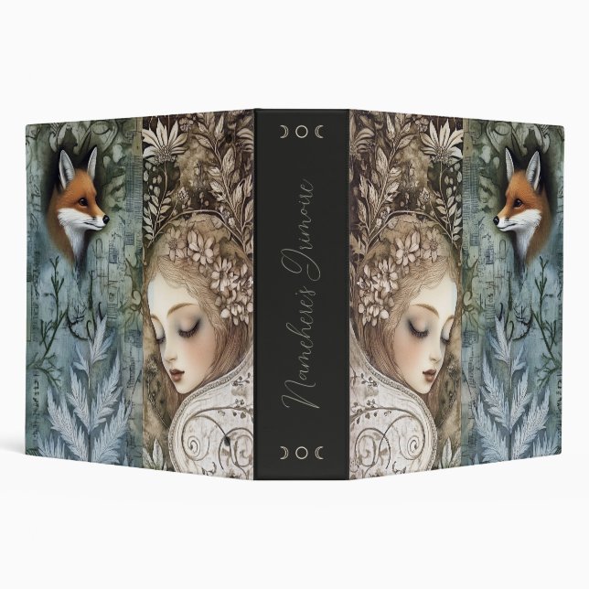 Create Your Own Mystical Fox Maiden Botanical 3 Ring Binder (Background)