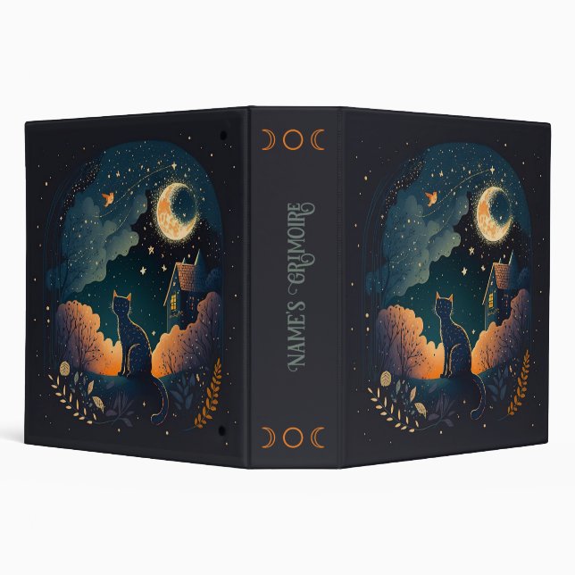 Create Your Own Mystical Midnight Black Cat 3 Ring Binder (Background)