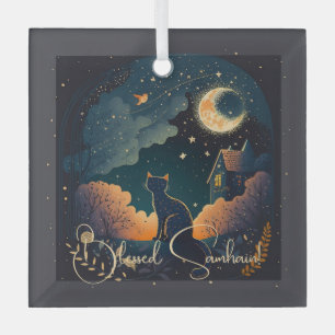 Create Your Own Mystical Midnight Black Cat Glass Ornament