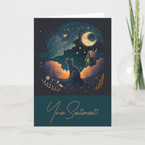 Create Your Own Mystical Midnight Black Cat Holiday Card