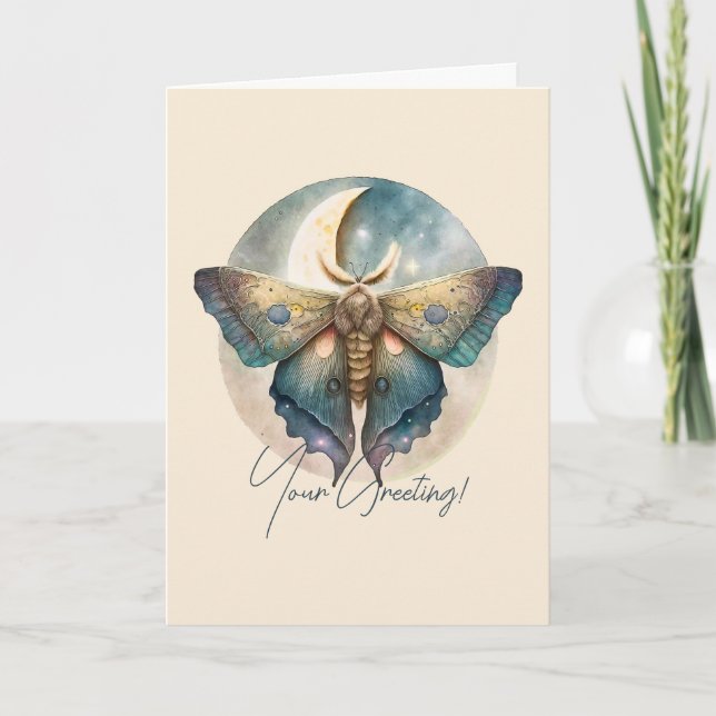 Create Your Own Mystical Moon Moth Holiday Card (Front)