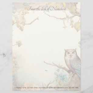 Create Your Own Mystical Owl Peach Blue Floral Letterhead