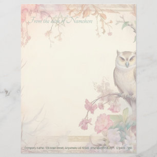 Create Your Own Mystical Owl Pink Tropical Floral Letterhead