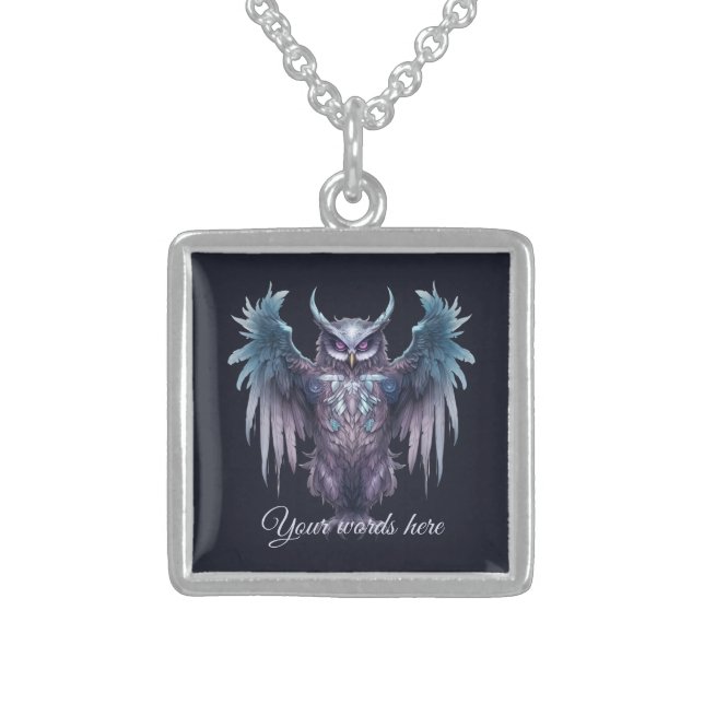Create Your Own Mystical Purple Owl Sterling Silver Necklace (Front)