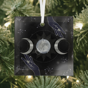 Create Your Own Mystical Silver Triple Moon Tarot Glass Ornament