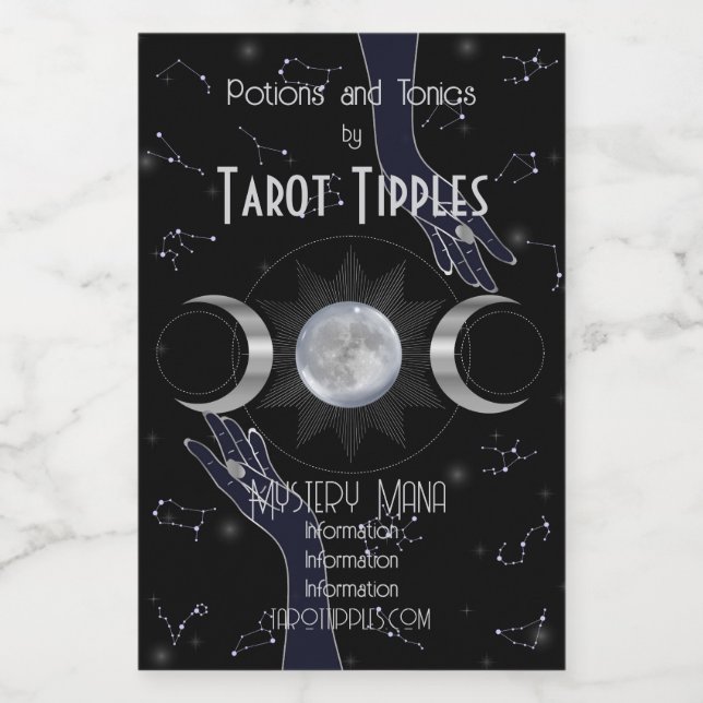 Create Your Own Mystical Silver Triple Moon Tarot Wine Label (Single Label)