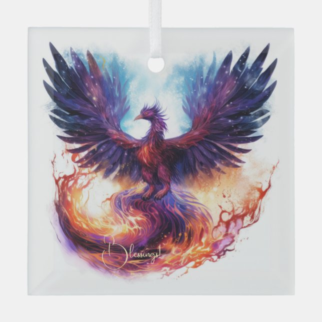 Create Your Own Mythical Phoenix Firebird Glass Ornament (Front)
