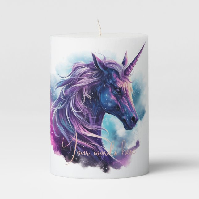 Create Your Own Mythical Purple Unicorn Pillar Candle (Front)