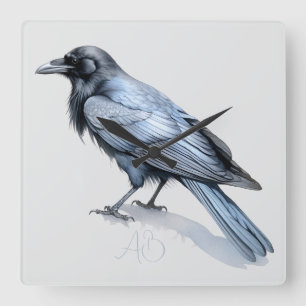 Create Your Own Mytsical Blue Raven Square Wall Clock