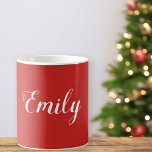 Create Your Own Name Christmas Mug | Red<br><div class="desc">Create your own personalized name Christmas mug with classic white script on a festive red background. Choice of color is optional. An ideal Christmas gift.</div>