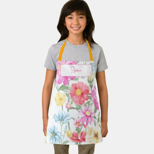 create your own Name Flowers Print Apron for Kids