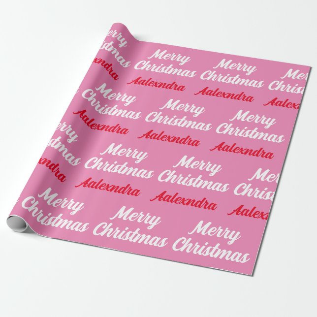 Create Your Own Name Pink Christmas  Wrapping Paper (Unrolled)