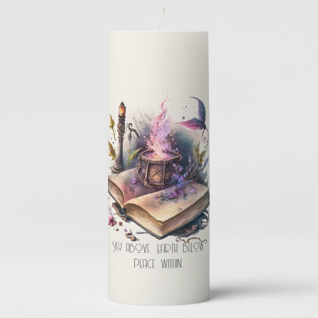 Create Your Own Nature Magic Spell Book Pillar Candle (Front)