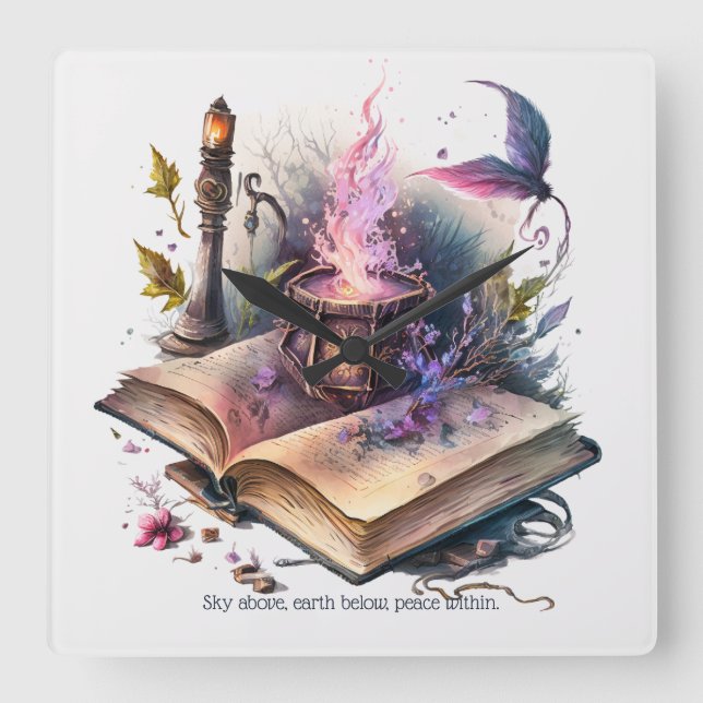 Create Your Own Nature Magic Spell Book Square Wall Clock (Front)