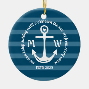 Create Your Own Nautical Anchor Heart Coastal Logo Ceramic Ornament