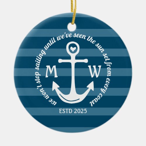 Create Your Own Nautical Anchor Heart Coastal Logo Ceramic Ornament