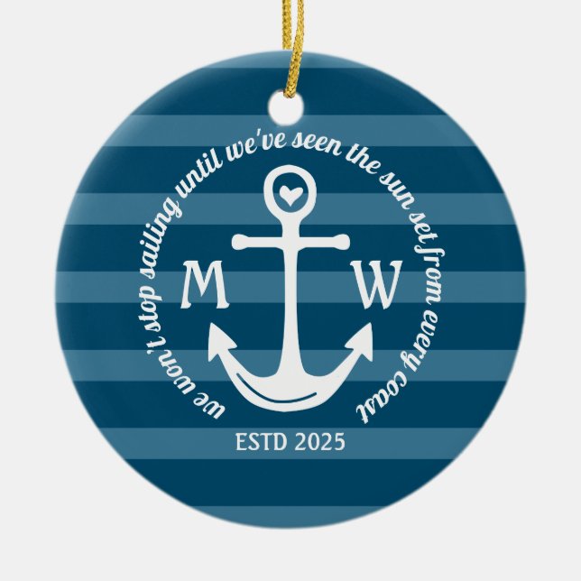 Create Your Own Nautical Anchor Heart Coastal Logo Ceramic Ornament (Front)