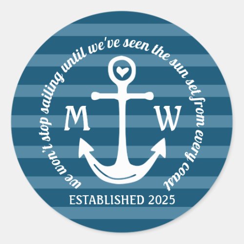 Create Your Own Nautical Anchor Heart Coastal Logo Classic Round Sticker