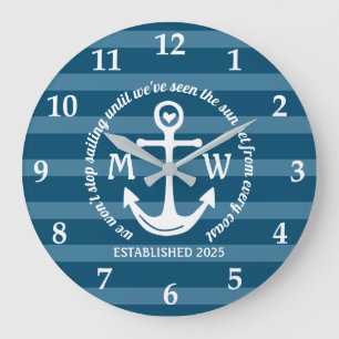 Create Your Own Nautical Anchor Heart Coastal Logo Large Clock