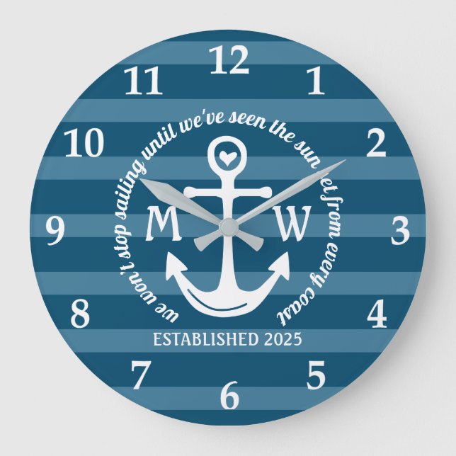 Create Your Own Nautical Anchor Heart Coastal Logo Large Clock (Front)
