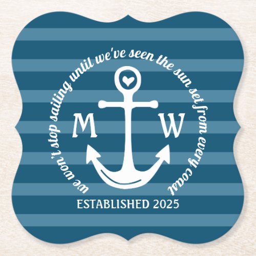 Create Your Own Nautical Anchor Heart Coastal Logo Paper Coaster