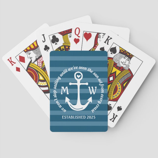 Create Your Own Nautical Anchor Heart Coastal Logo Poker Cards (Back)