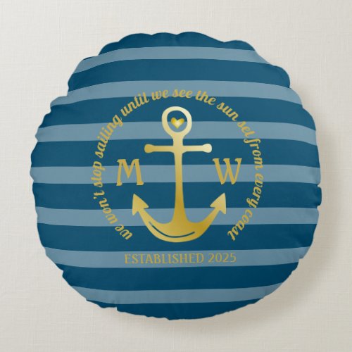 Create Your Own Nautical Anchor Heart Coastal Logo Round Pillow