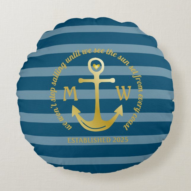 Create Your Own Nautical Anchor Heart Coastal Logo Round Pillow (Front)
