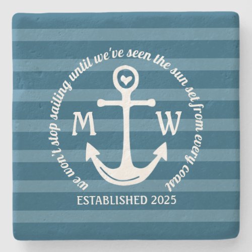 Create Your Own Nautical Anchor Heart Coastal Logo Stone Coaster