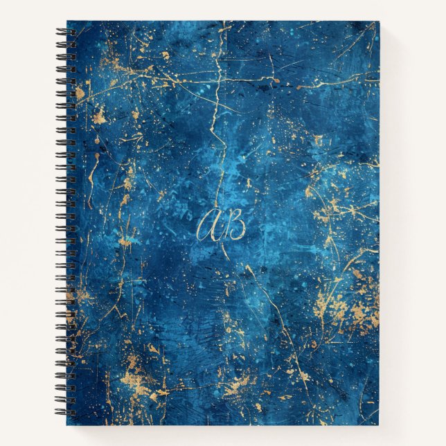 Create Your Own Navy Blue & Gold Grunge Notebook (Front)