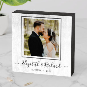 Create Your Own Newlyweds Photo & Name Love Script Wooden Box Sign