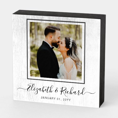 Create Your Own Newlyweds Photo  Name Love Script Wooden Box Sign