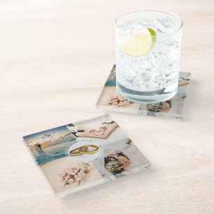 Create Your Own Newlyweds Wedding Photo Collage Glass Coaster