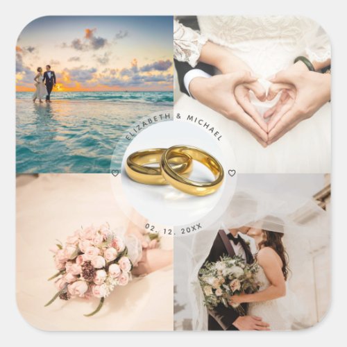 Create Your Own Newlyweds Wedding Photo Collage Square Sticker