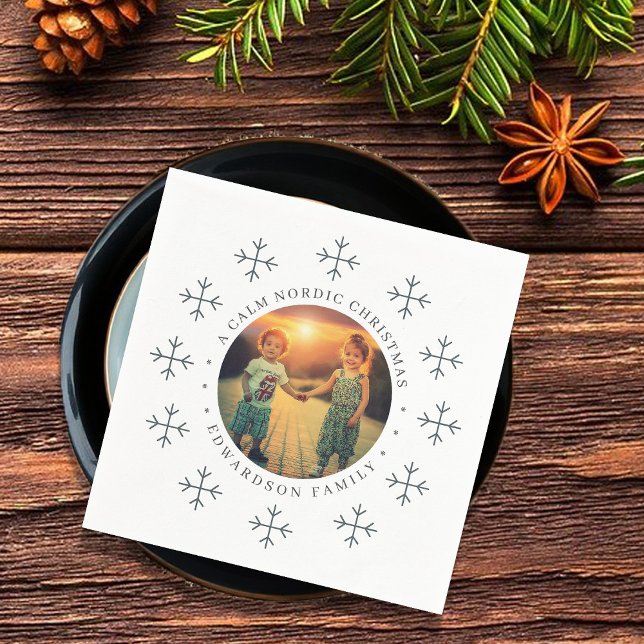 Create your own nordic family photo christmas napkins (Create your own family photo Nordic christmas napkins.)